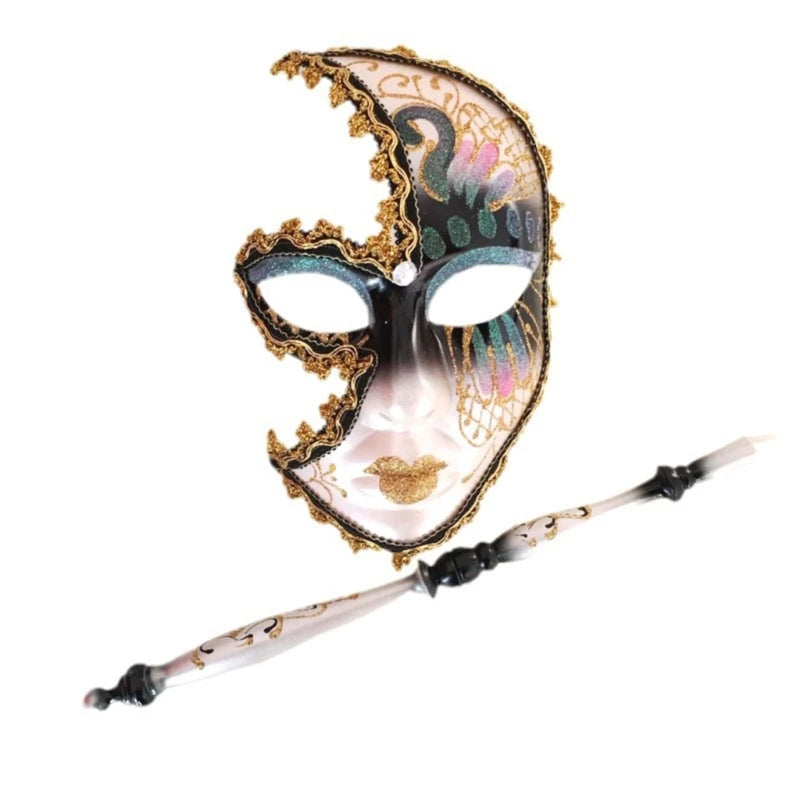 Mardi Gras Mask Masquerade Mask with Holding Venetians Mask Carnivals Mask Halloween Costume Mask for Party