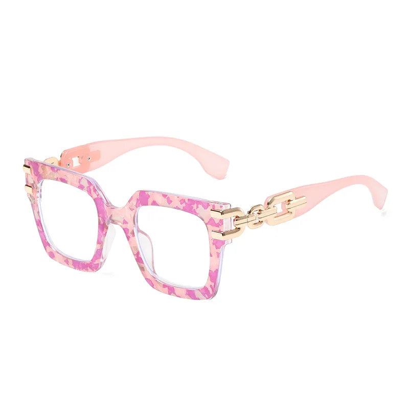Fashion Ladies' Large Frame Anti Blue Glasses Golden Chain Eyeglass Legs Large Size Optical Spectacle Frame