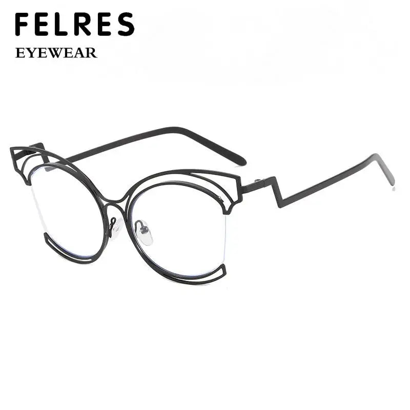 Metal Cat Eye Hollowed Out Blue Light Blocking Eyeglasses For Women Clear Lens Optical Glasses Prescription Presbyopic Glasses