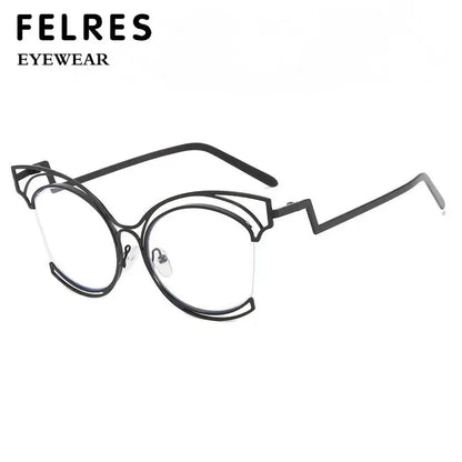 Metal Cat Eye Hollowed Out Blue Light Blocking Eyeglasses For Women Clear Lens Optical Glasses Prescription Presbyopic Glasses