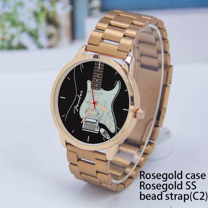 Guitar Bass Pattern Universal for Men Women Souvenir Composer Rose Gold Man Watch Silver Watches Black Bracelet Gift Clock