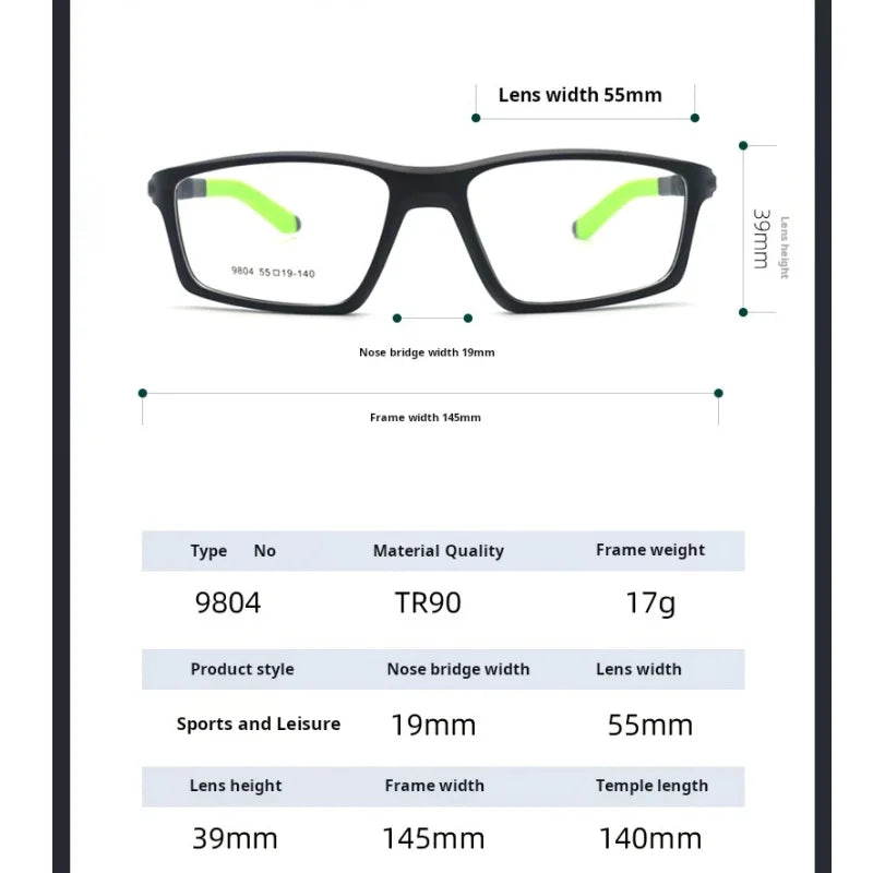 Xbora Sports Anti-blue light Photochromic Myopia Glasses Men Big Size Frame Prescription Glasses Popular Classic Outdoor 9804