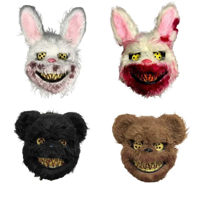 Evil Blood Bunny Plush Mask Halloween Scary Bear Bunny Mask Mardi Gras Halloween Party Role Play Dance Masquerade Mask