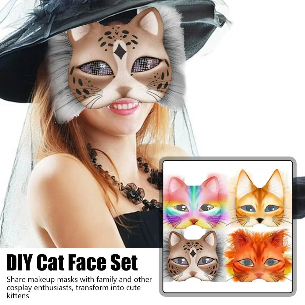 Cats Foxes Mask With Furs Eye Meshes Sticker,Therians Craft Up Paint,Animal To Mask Accessory Mask Costume Dress Arts Home B9C2