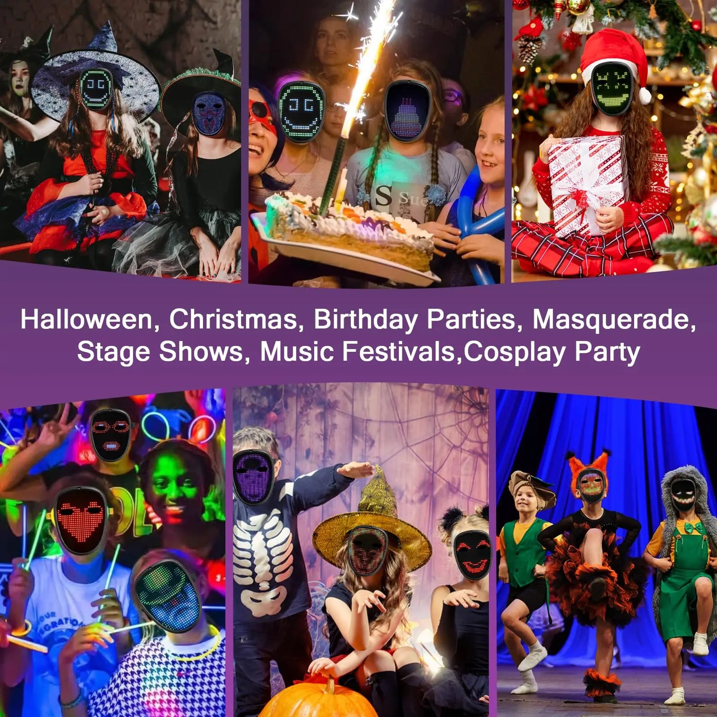 Kids LED Mask with Gesture Sensing, Children Light up Mask for Halloween Christmas Costume Cosplay Birthday Parties Party