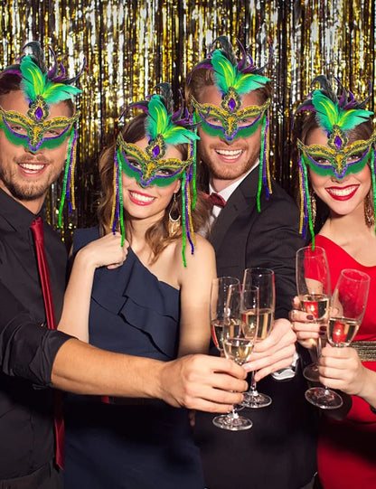 Women Mardi Gras Mask with Feathers Masquerade Mask Venetian Halloween Costumes