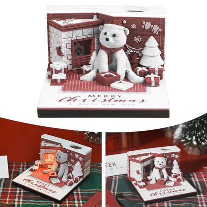 Christmas 3D Paper Carving Art Notes Desk Calendar With LED Light Tear-away Calendar Paper Carving Art Memo Pad  Xmas Gift