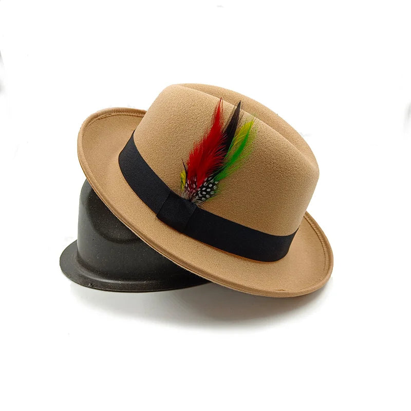 Trilby Men Classic Feather Fedora Hat Simple Women Gentleman Hamburger hat vintage hat Pork Pie Winter Autumn sombrero hombre