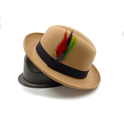 Trilby Men Classic Feather Fedora Hat Simple Women Gentleman Hamburger hat vintage hat Pork Pie Winter Autumn sombrero hombre
