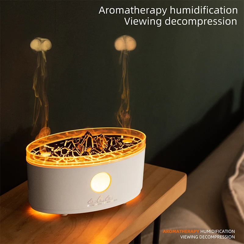 DC 24V Home Electric Aromatherapy Essential Oil Diffuser Jellyfish Smoke Ring Air Humidifier with 3 Colors Light Remote Control