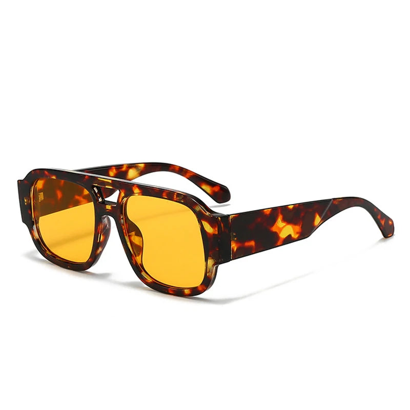 SHAUNA Fashion Double Bridges Square Women Sunglasses Retro Candy Color Leopard Men Sun Glasses Shades UV400
