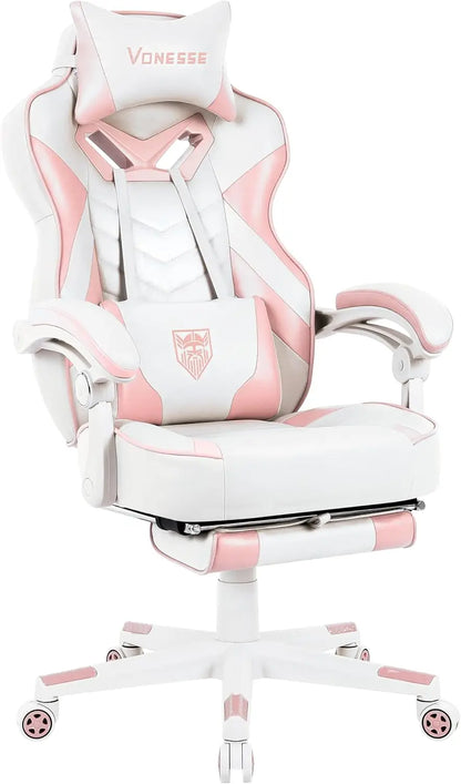 Gaming Chair, Big and Tall Gaming Chair with Footrest and Massage, Gaming Chairs for Adults with Lumbar Support