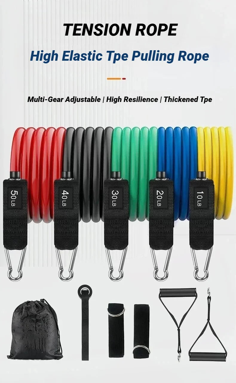 11pcs/Set Pull Rope Resistance Bands Portable Fitness Equipment Ankle Strap Chest Expander Elastic Exercise Band