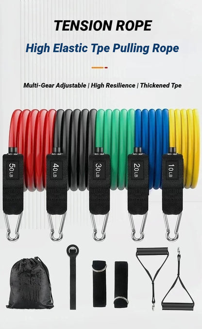 11pcs/Set Pull Rope Resistance Bands Portable Fitness Equipment Ankle Strap Chest Expander Elastic Exercise Band