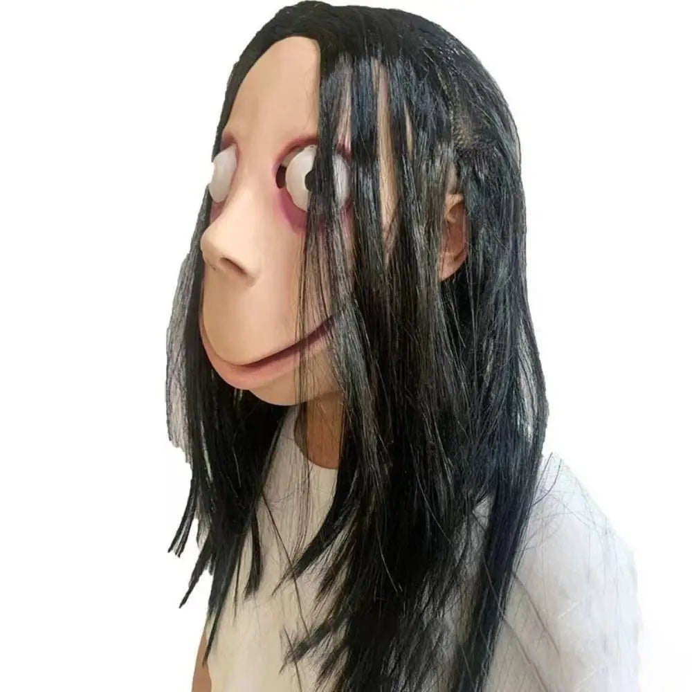 Funny Cosplay Halloween Ghost Mask Scary Headgear Wig Latex MoMo Maske Spooky Realistic Halloween Mask Ghost Festival