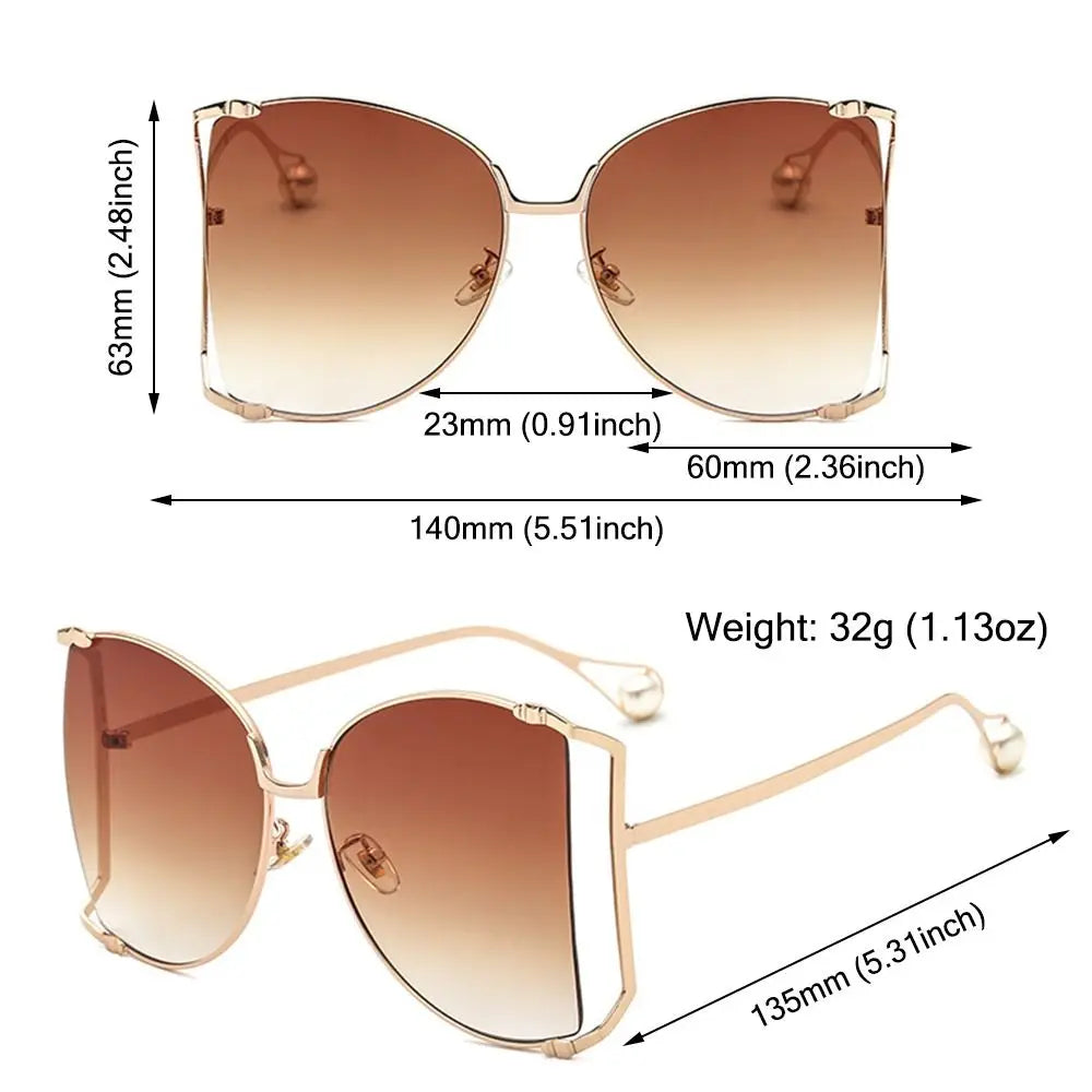 UV Protection Oversized Sunglasses Street Shooting Colorful Metal Hollowing Shades Trendy Pearl Design Sun Glasses