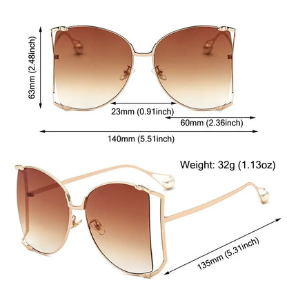UV Protection Oversized Sunglasses Street Shooting Colorful Metal Hollowing Shades Trendy Pearl Design Sun Glasses