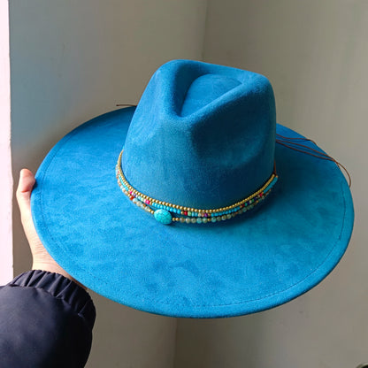 Women's suede 10cm wide Brim Fedora hat Men's autumn and winter felt jazz hat Classic suede Fedora Sombrero