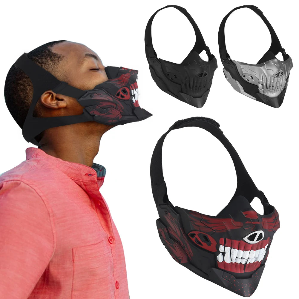 Airsoft Skull Mask Half Face Protection Halloween Fangs Mask Breathable for Halloween Horror Props Party Supplies