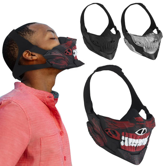 Airsoft Skull Mask Half Face Protection Halloween Fangs Mask Breathable for Halloween Horror Props Party Supplies