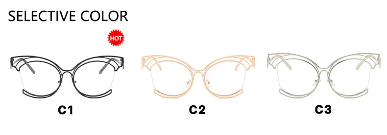 Metal Cat Eye Hollowed Out Blue Light Blocking Eyeglasses For Women Clear Lens Optical Glasses Prescription Presbyopic Glasses