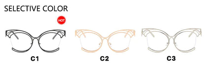 Metal Cat Eye Hollowed Out Blue Light Blocking Eyeglasses For Women Clear Lens Optical Glasses Prescription Presbyopic Glasses