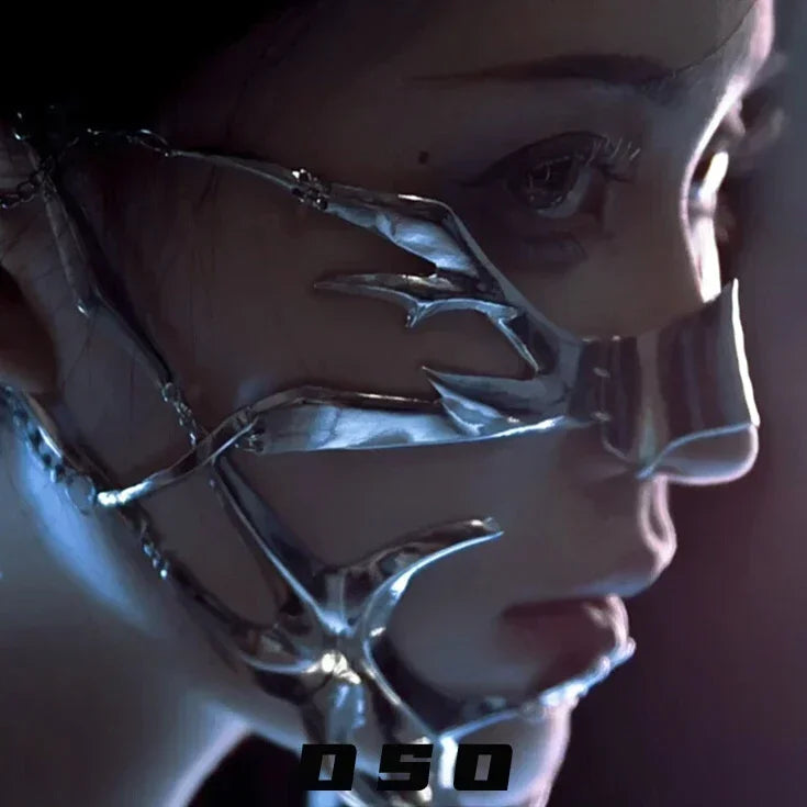 Cyberpunk Metal Mask Niche Design Irregular Fluid Mechanical Wind Earrings Lip Rings Adjustable Face Accessories for Men