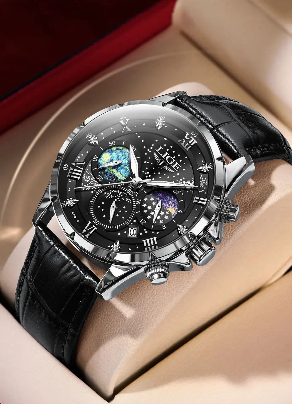 LIGE 2024 Top Luxury Brand Men Genuine Leather Sports Watches Men's Army Military Watch Male Date Quartz Clock Relogio Masculino