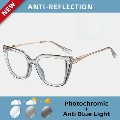EYORA Currents Square Women Anti-Reflective Reading Glasses Anti Blue Light Myopia Eyewear Photochromic Prescription Eyewear