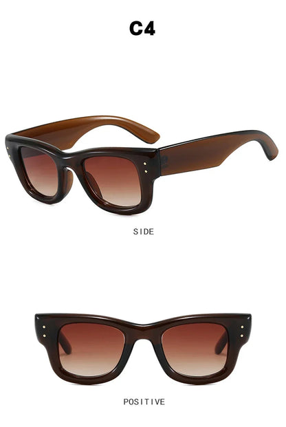JNPCXI New Square Rivets Women Gradient Sunglasses Shades UV400 Fashion Black Tea Men Trending Sun Glasses