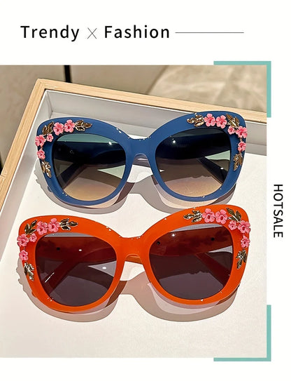 1pc Elegant Cat Eye Glasses for Women, Floral Camellia Design, Anti-Reflective PC Lens, Plastic Frame, Fashionable Beach Eyewear