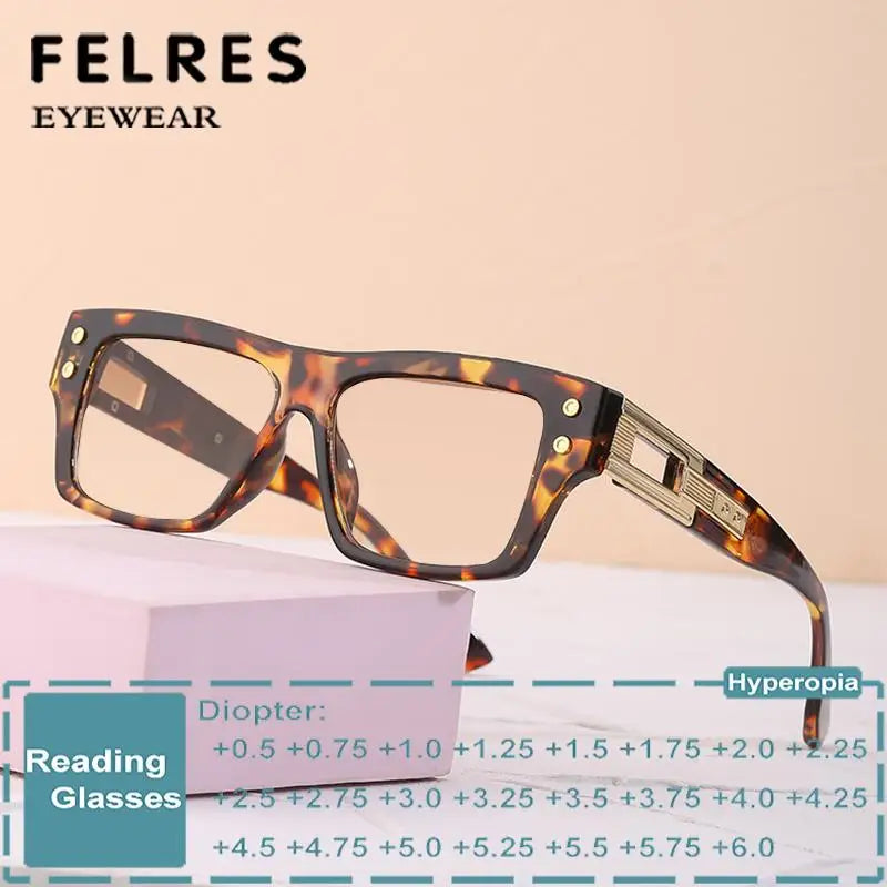 Thick Frame Anti Blue Light Reading Glasses Men Brand Design Square Finished Optical Presbyopic Glasses Customized Diopter