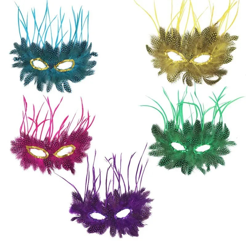 Gold Ostrich Feathers Carnival Mask Men Women Masquerade Eye Masks Venetian Cosplay Props Halloween Carnival Party Face Masks