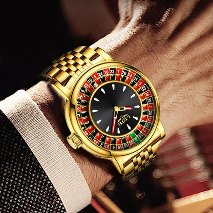 LIGE Creative Golden Mens Watches Roulette Game Dial Fashion Man Watch Waterproof Luminous Quartz Wristwatches Rolling Ball+Box