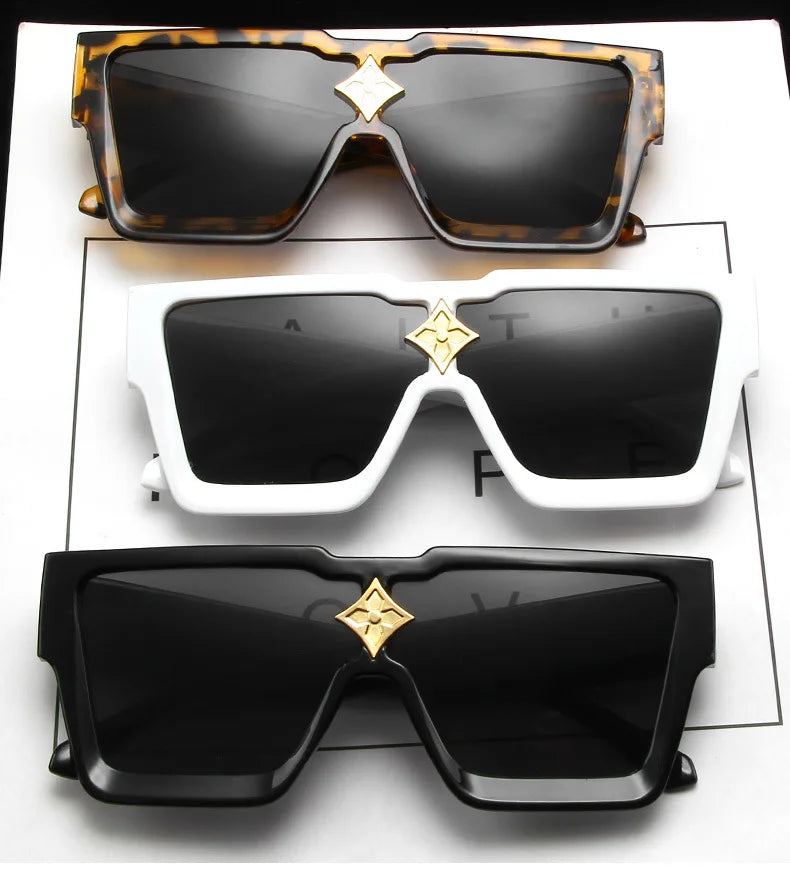 Retro Millionaire Sunglasses for Women Men Vintage Fashion Flat Top Thick Frame Square Sun Glasses Punk Rock Hip Hop Style