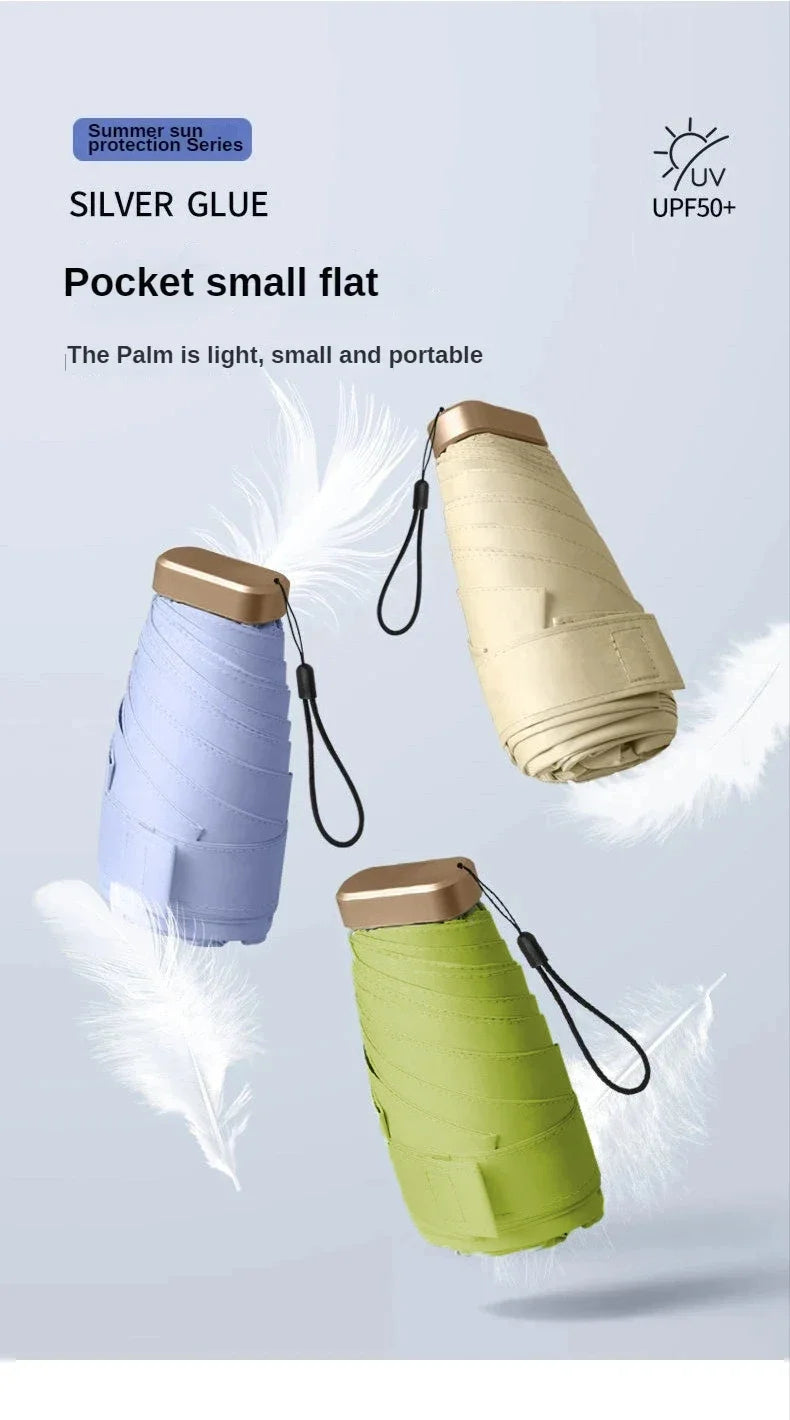 1Pc Mini Sun Umbrella Pocket Rain Umbrella Vinyl Folding UV Protection Sun Shade Ultraviolet Capsule Parasol for Pocket 55% off