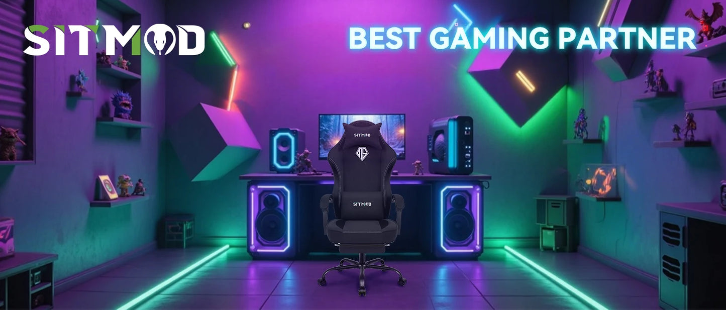 Gaming Chair, Video Game Chairs for Adults with Footrest High Back Headrest Lumbar Support Fabric Office Computer Desk Chair