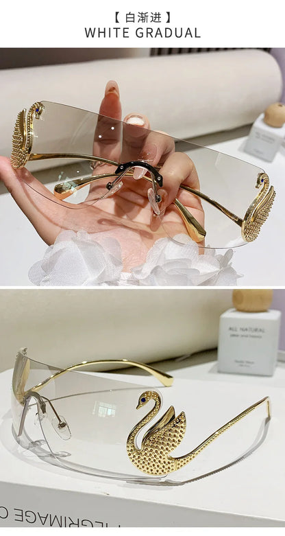 New Fashion Women Oversized Rimless Sunglasses Luxury Brand Swan Shaped Sun Glasses Trendy Large Frame Sun Glasses UV400