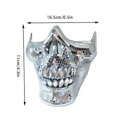 Halloween Scary Fangs Mask, Half-face Mirror Mask, Disco Ball Glitter Mask, Suitable For Use On DJ Stage, Bar Party Costume