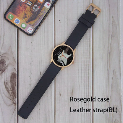 Guitar Bass Pattern Universal for Men Women Souvenir Composer Rose Gold Man Watch Silver Watches Black Bracelet Gift Clock