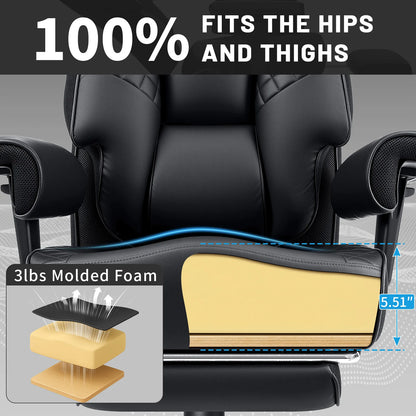 Executive Office Chair with Foot Rest and Waist Lumber Support, Ergonomic Gaming Chair with Adjustable Height Headrest for Home