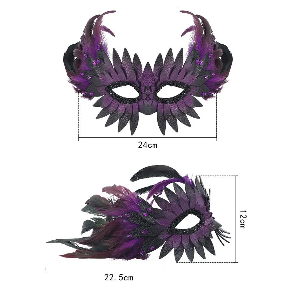 New PU Leather Bird-beak Mask Black Exquisite Owl Feather Mask Half-face Halloween Mask Carnival