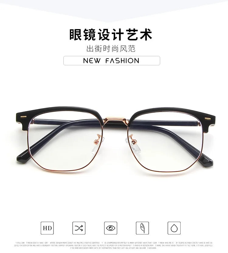 Fashion unisex square Plain glasses for men women Metal frame glasses polygon eyeglasses Gentle Black anti blue light glasses