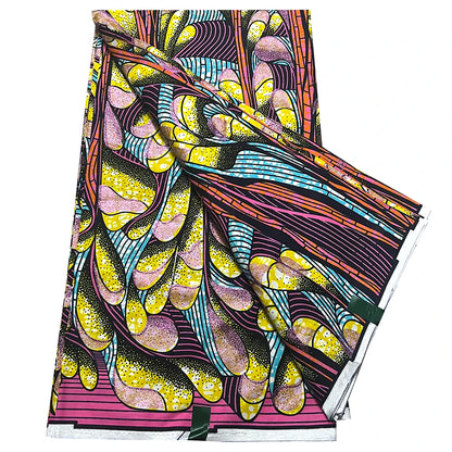 African Wax Prints Fabric Golden Wax Fabric High Quality Ankara Fabric for Party Dress New Grand Super 100% Cotton Y15, 6Yards