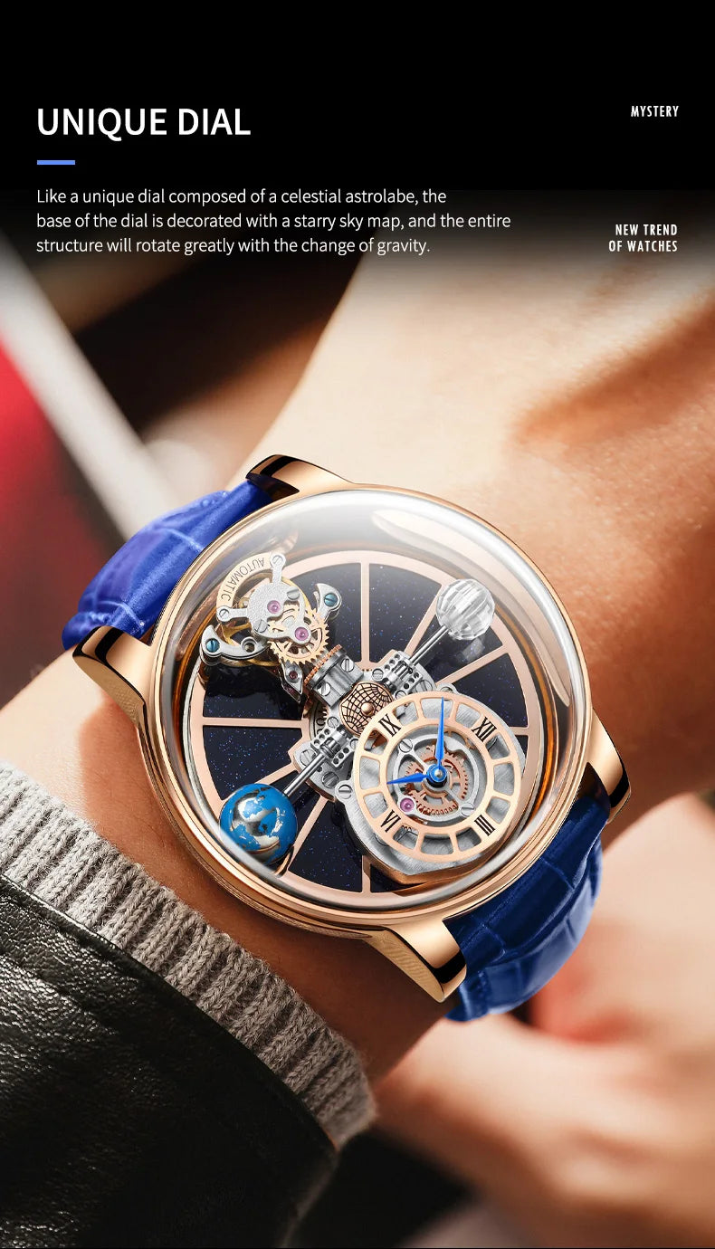 2024 HAEMMER Celestial Men's Watch Transparent Case Design Men's Leather Quartz Watch Time Adjustment Jacob Relogio Waterproof