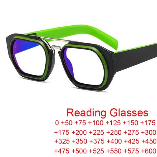 New Fashion Brand Designer Eyeglasses For Men With Diopters +1 +6.0 Colorful Square Anti Blue Light Reading Glasses Women Green