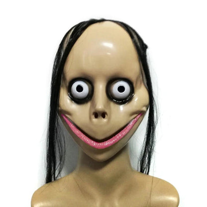 High Quality  Halloween Horror With Long Hair Mask Funny Mask V-shaped Mouth Mask With Hair Female Ghost Mask Roleplay MoMo Mask