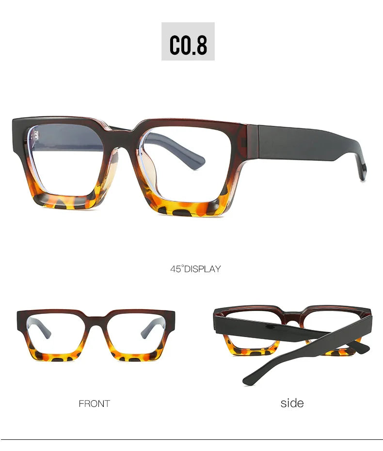 Oversized Square Reading Glasses For Women Brand Designer Blue Light Blocking Eyeglasses Green Leopard Prescription Glasses Men