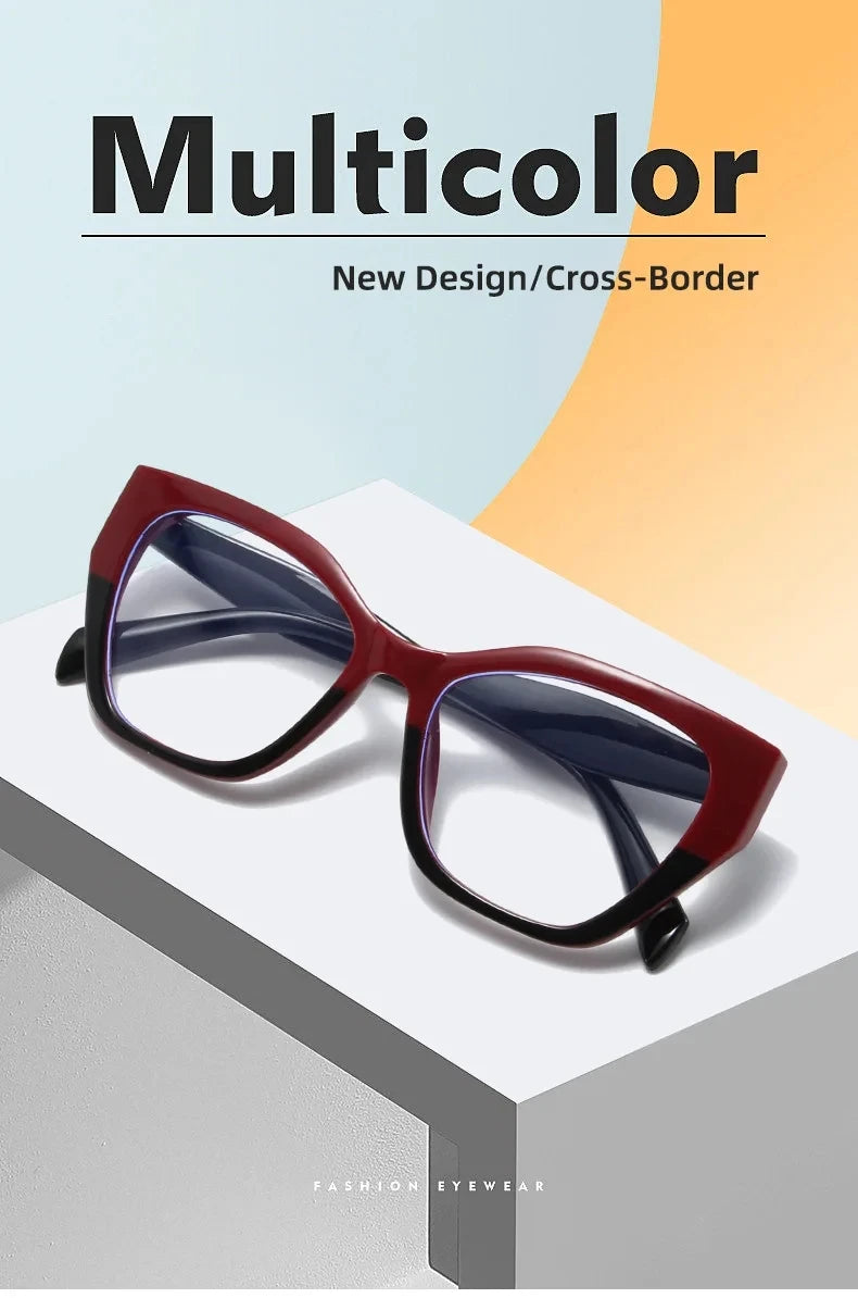 Luxury Brand Designer Women Fashion Cat Eye Anti Blue Light Glasses Double Color Large Frame Lady's Prescription Eyewear Frames