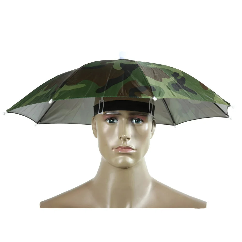 55cm Foldable Rain Umbrella Hat Army Green Outdoor Pesca Sun Shade Waterproof Camping Fishing Headwear Cap Beach Head Hats